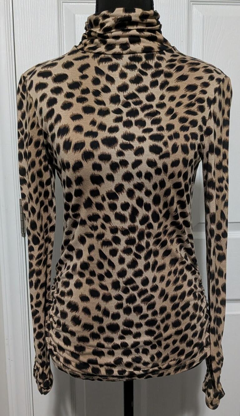 INC International Concepts Leopard Print Mesh Turtleneck Top Petite Small PS